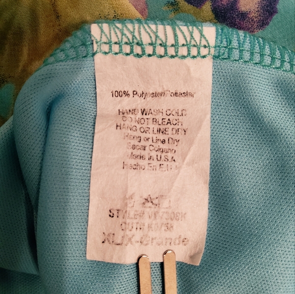 PNK BLUSH TEAL  FLORAL CHIFFON 3/4 LENGHT SLEEVE SCOOP NECK SIZE XL - Picture 7 of 7